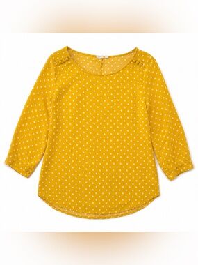 GAP Factory XS Mustard Yellow Polka Dot Viscose Button Shoulder Blouse Top